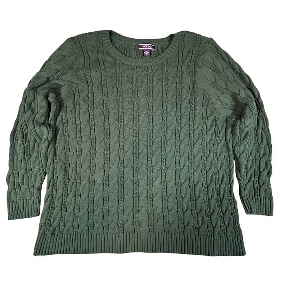 VTG 90s Y2k Lands' End Cable Knit‎ Sweater Green Womens 3XL - Picture 1 of 6